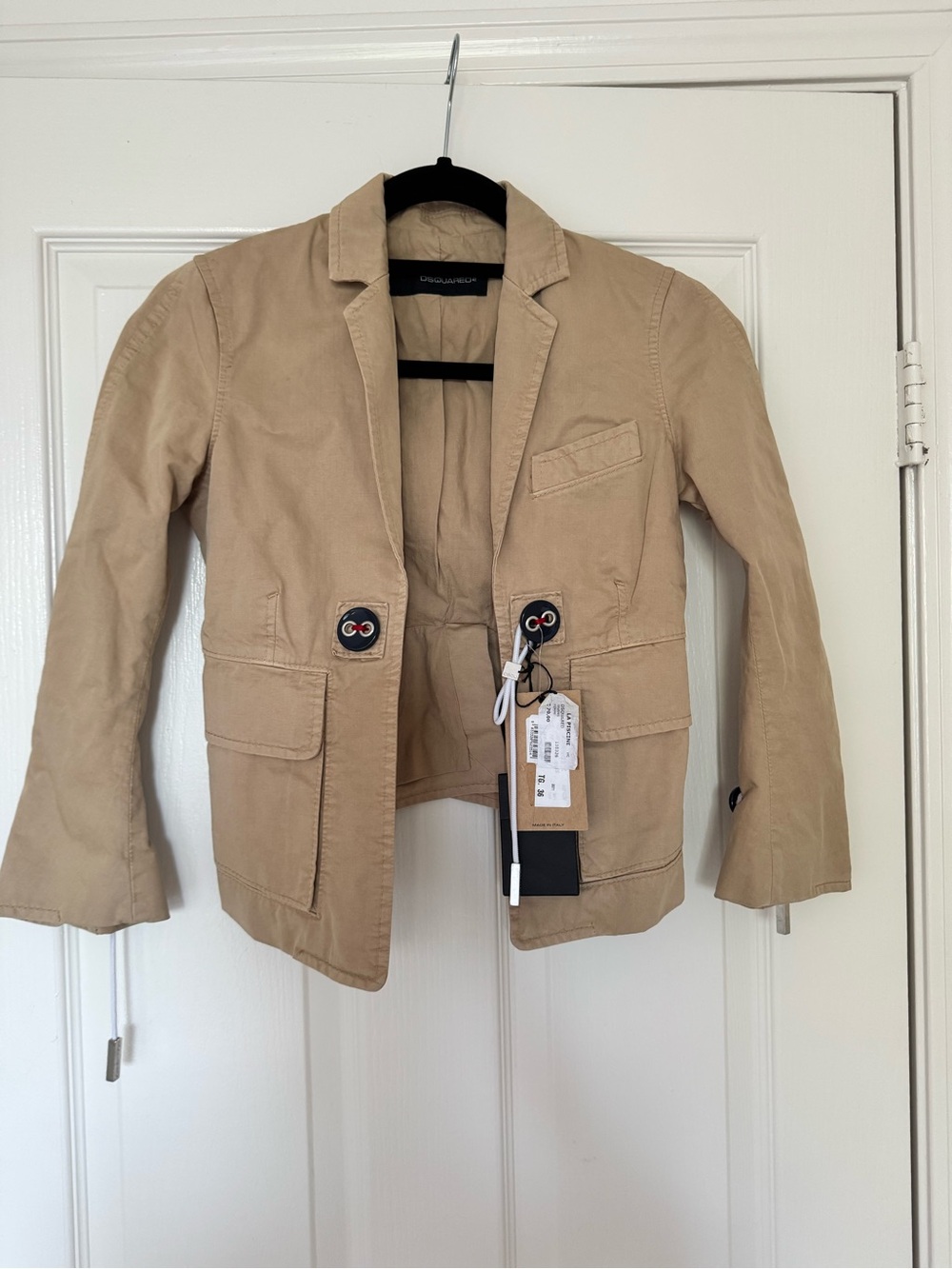Dsquared2 new with tags size 36 Beige Cotton Blazer with Pocket Detail.